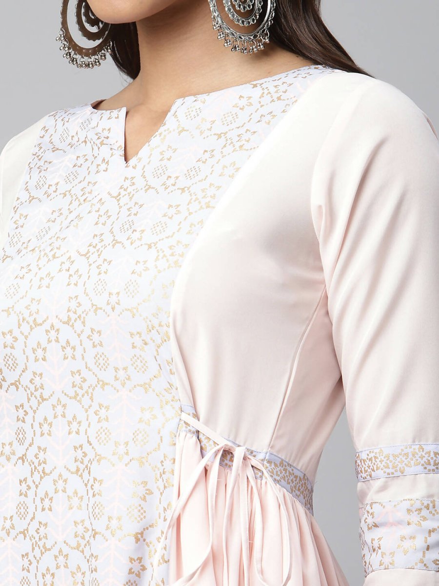 Ahalyaa Women Pink Crepe Khari Print Dress | Grocsy