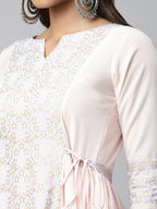 Ahalyaa Women Pink Crepe Khari Print Dress | Grocsy