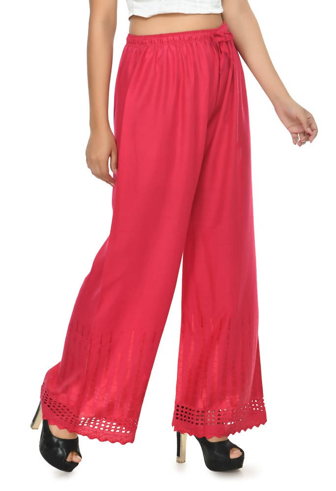 Mominos Fashion Moeza Reyon Cotton Magenta Cut Work Palazzo | Grocsy