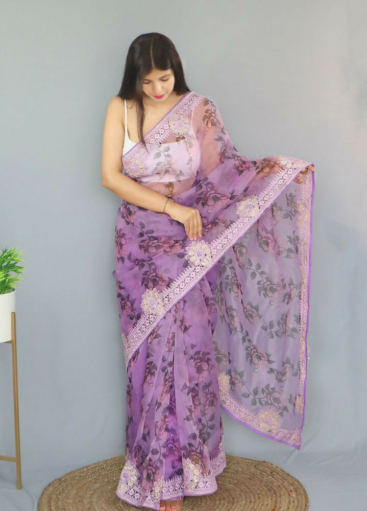 Vamsee Man Mohini Purple Organza Saree | Grocsy