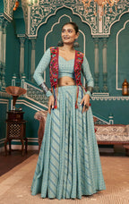 AI Fashion Pista Green Viscose Rayon Designer Navratri Lehenga Choli Collection | Grocsy