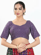 Joban Fashion Brinjal Silk Padded Blouse With Sweetheart Neck Elbow Sleeves | Grocsy