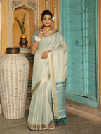 Shree Shyam Fashion Rama Green Linen Saree | Grocsy
