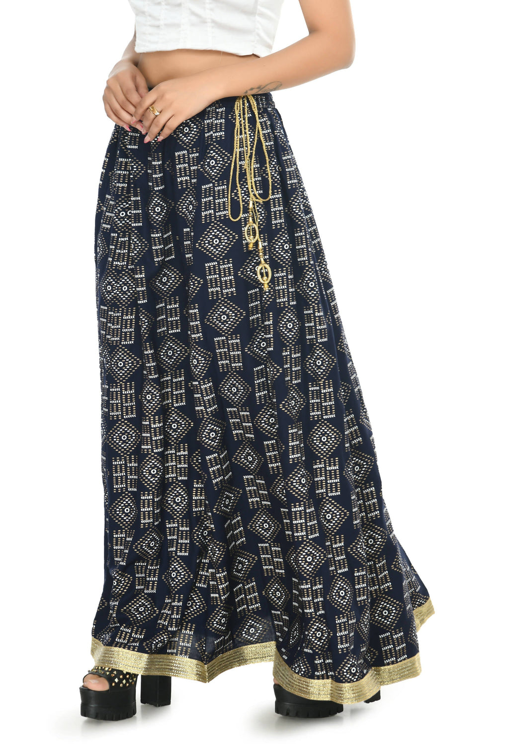 Mominos Fashion Moeza Cotton Navy Blue Printed Lehenga (Lancha) | Grocsy