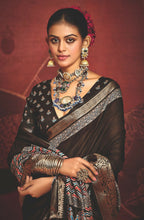 Joban Fashion Brown Art Silk With Fine Viscose Border Ajrak Full Body Print With Soft Finish Saree | Grocsy