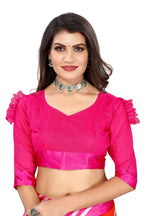 Vamika Pink and Orange Linen Satin Border Saree | Grocsy