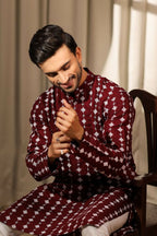 Maroon Viscose Designer Embroidery Work Kurta Set - Mahotsav | Grocsy