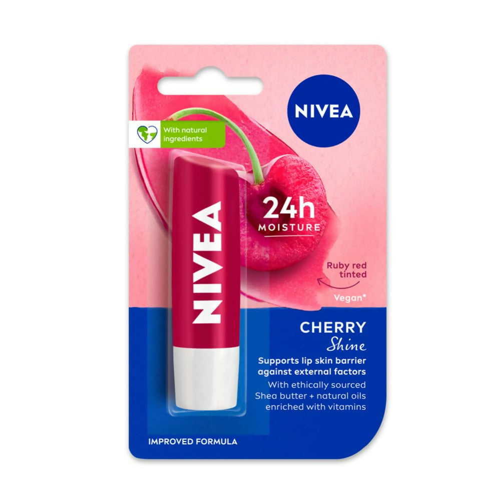 Nivea Cherry Shine Lip Balm 24 H Melt in Moisture Formula Glossy Finish | Grocsy