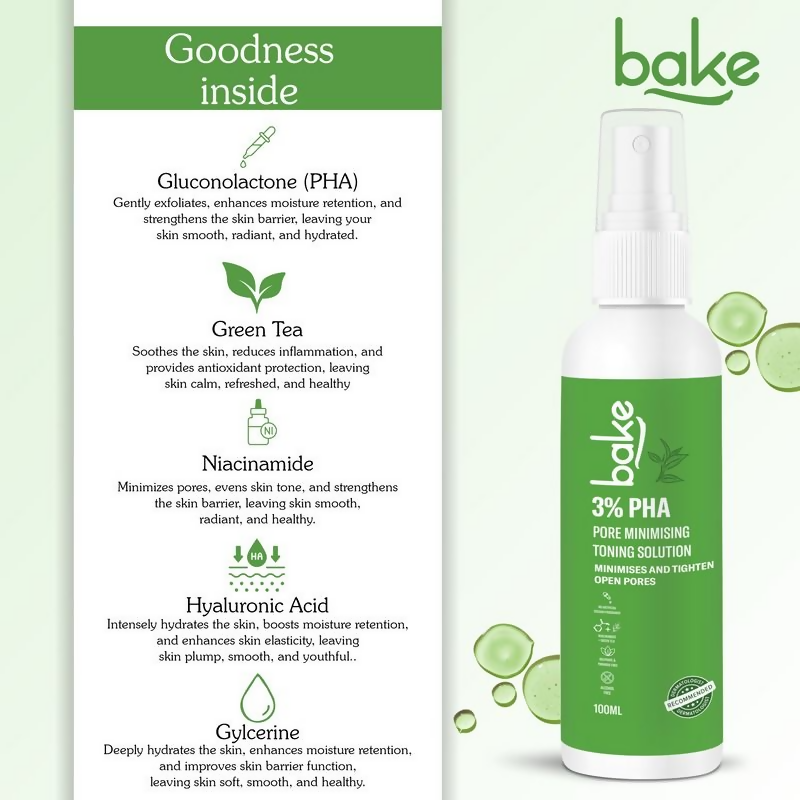 Bake 3% Pha Pore Minimising Toner With Gluconolactone & Niacinamide For Open Pores & Acne | Grocsy
