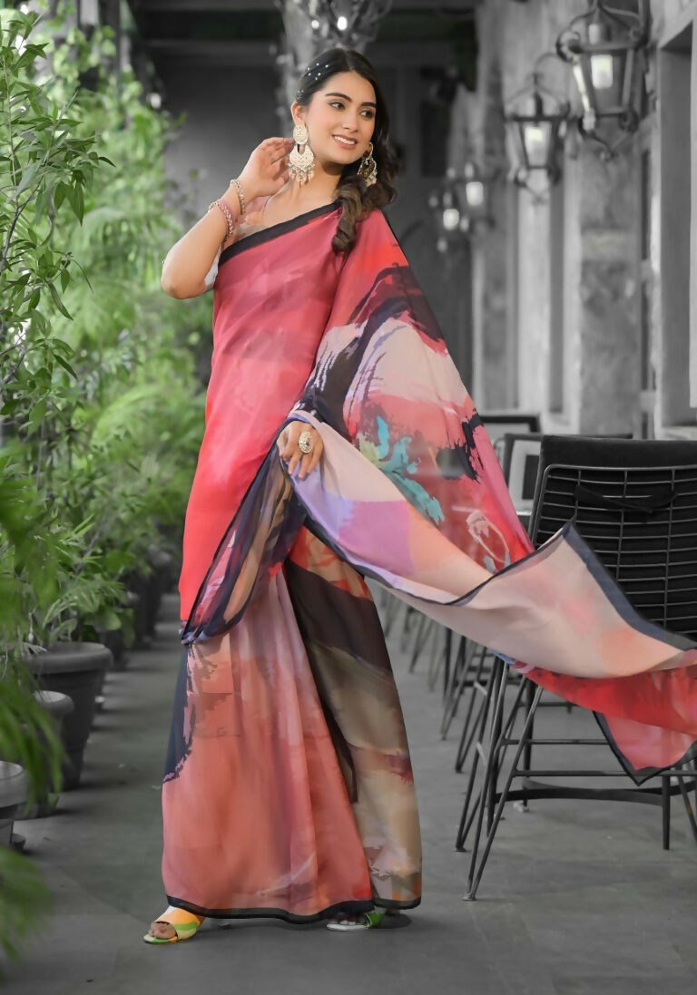 stylish Casual Red Imported georgette Ready to Wear Fancy Saree - Ashwini | Grocsy