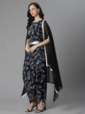 Ahalyaa Women's Black Color Crepe Digital Print Top Skirt With Shrug | Grocsy
