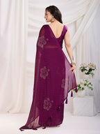 Purple Rangoli Silk Diamond Work Ready To Wear Saree - Tamana | Grocsy