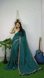 Exclusive Collection Beautiful Khadi Cotton Handloom Saree With Beautiful Zari Border - Green | Grocsy