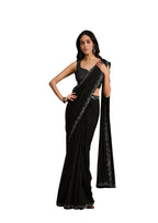 Black Crepe Silk Sequence Embroidered & Stone Work With Sequence Work Jacket Saree With Stitched Blouse - Mohmanthan La Belle | Grocsy