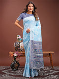 Shree Shyam Fashion Anaya Sky Blue Linen Cotton Saree | Grocsy