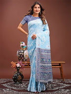 Shree Shyam Fashion Anaya Sky Blue Linen Cotton Saree | Grocsy