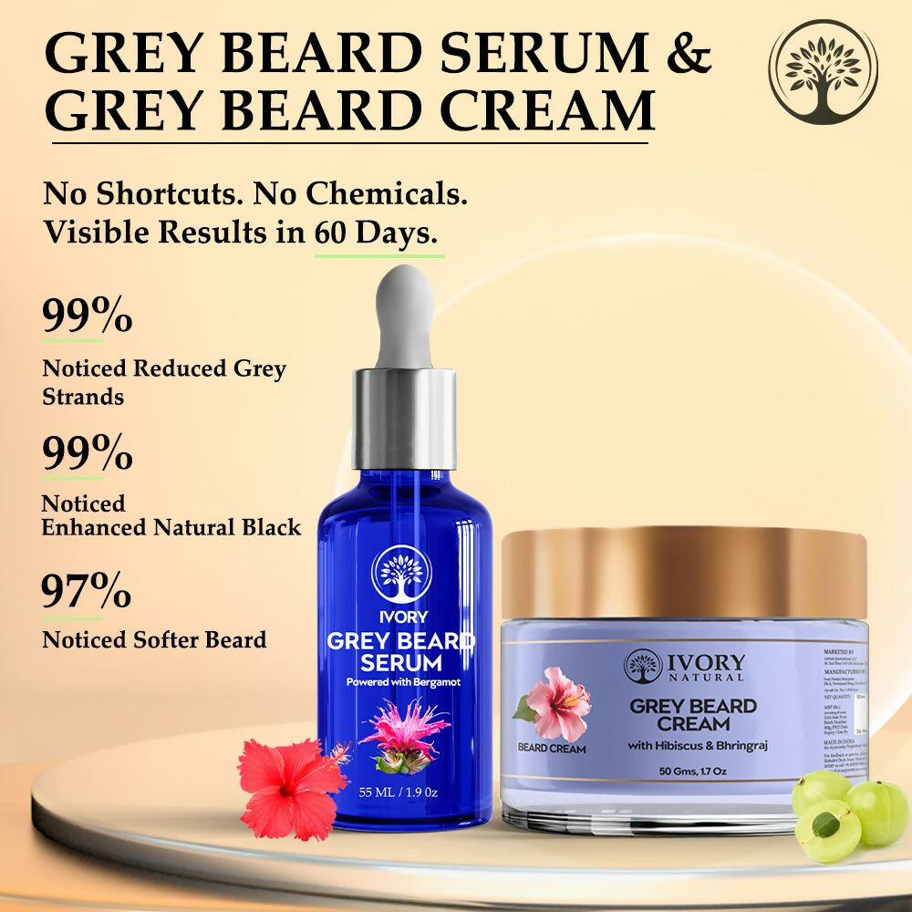 Ivory Natural Grey Combo For Beard - Serum & Cream For Rejuvenates Natural Beard Shade And Supports Natural Black Color | Grocsy