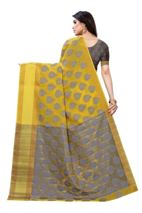 Vamika Yellow Jari Work Cotton Silk Saree (RIDHIMA YELLOW) | Grocsy