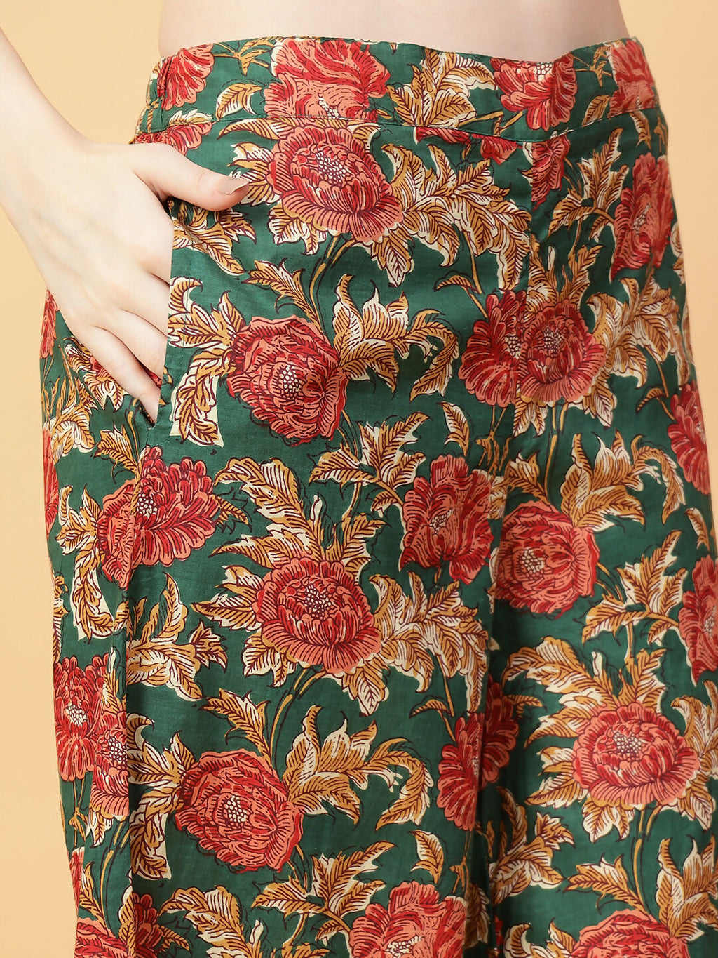 Joban Fashion Green Cotton Printed & Hand Work Co-ord Set | Grocsy