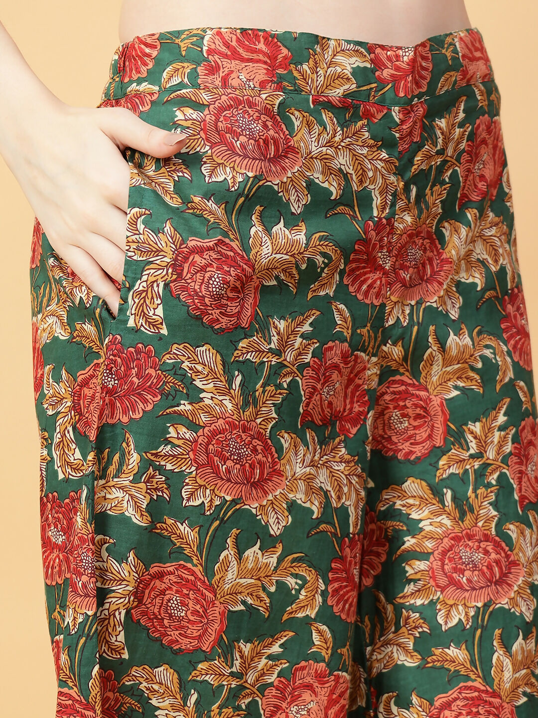 Joban Fashion Green Cotton Printed & Hand Work Co-ord Set | Grocsy