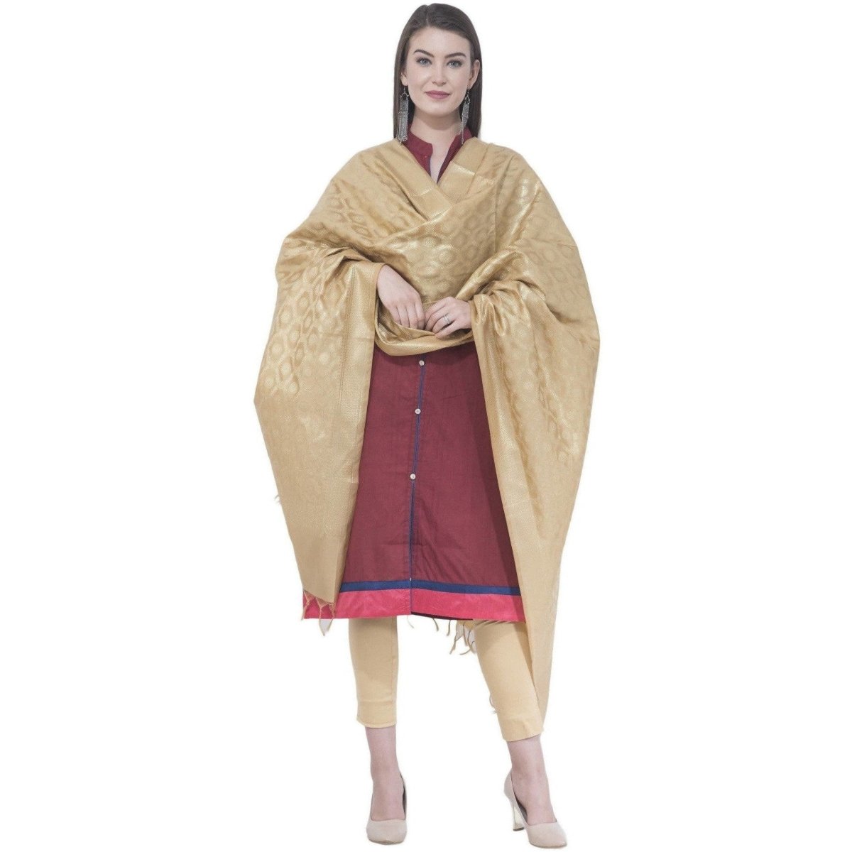 A R Silk Golden Color VNS Pastle Chanderi Cotton Dupattas and Chunnis | Grocsy