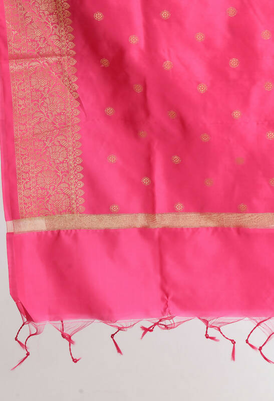 Mominos Fashion Moeza Women's Banarsi Silk Woven Design Pink Dupatta | Grocsy