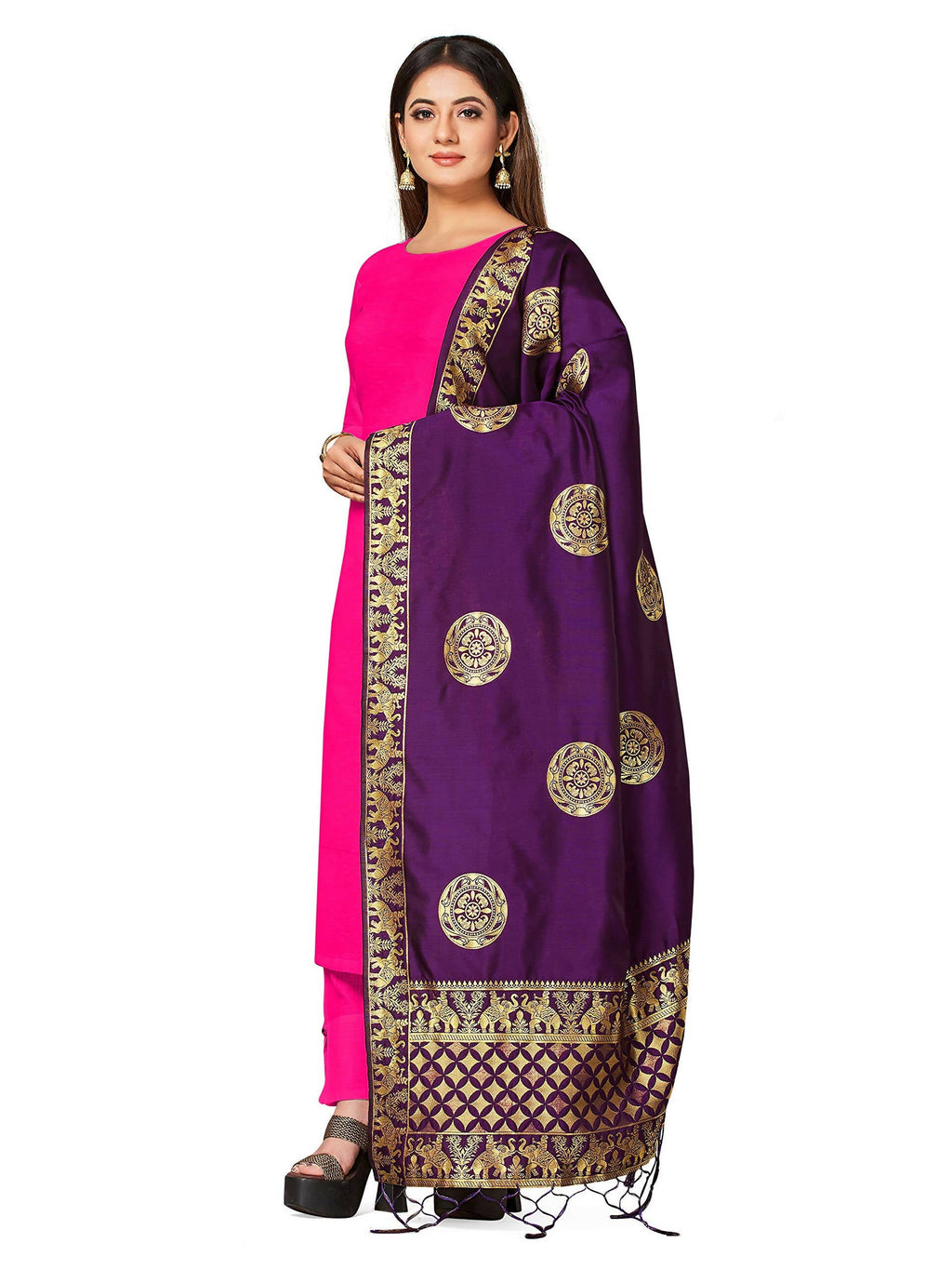 Mimosa Women's Animal Print Art Silk Purple Dupatta | Grocsy