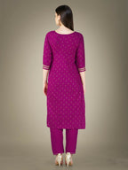 Jyoti Fashion Women's Purple Cotton Magic Slub Embroidery & Sequence work Kurta with Trouser & Dupatta | Grocsy