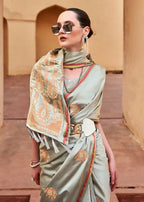 Dusty Grey Pure Satin Zari Weaving Wedding Festive Saree - Emponline | Grocsy