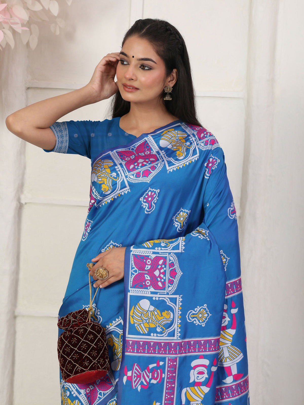 Shree Shyam Fashion Silk Blend Blue Saree | Grocsy