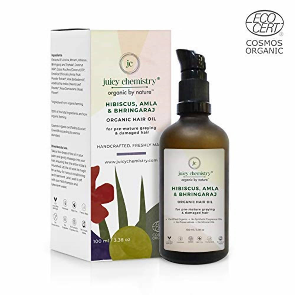 Juicy Chemistry Hibiscus, Amla & Bhringaraj Organic Hair Oil | Grocsy