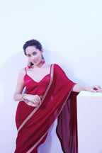 Pink Satin Moss Solid Designer & Lace Work Saree - Samaa | Grocsy