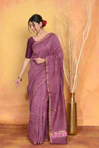 Very Much Indian Chanderi Natural Dye Handblock Printed Saree - Mauve | Grocsy