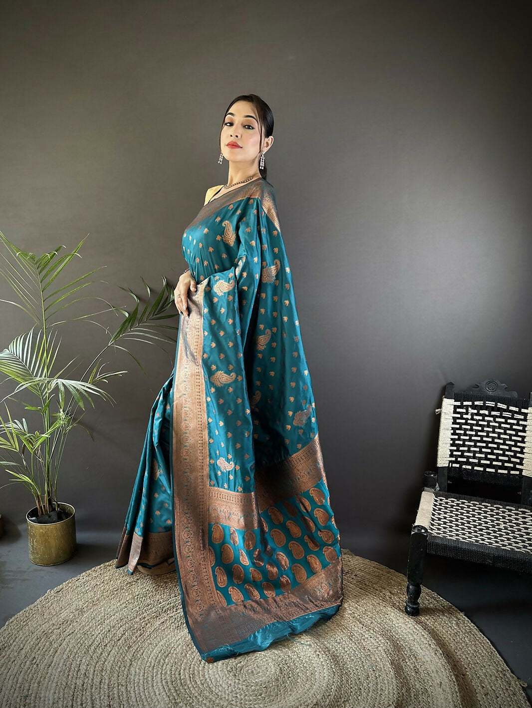 Joban Fashion Banarasi Blue Woven Soft Silk Saree | Grocsy