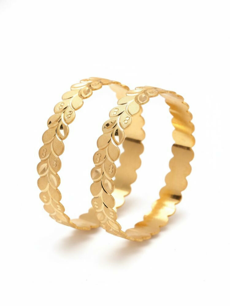 NVR Women Set of 2 Leaf Design Gold Plated Kada Bangle | Grocsy