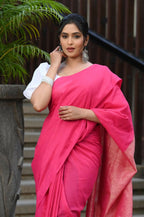 Beatitude Pink Cotton Ghicha Pallu Saree | Grocsy