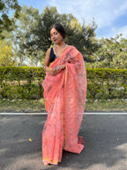 Vamsee Peach Organza Saree | Grocsy