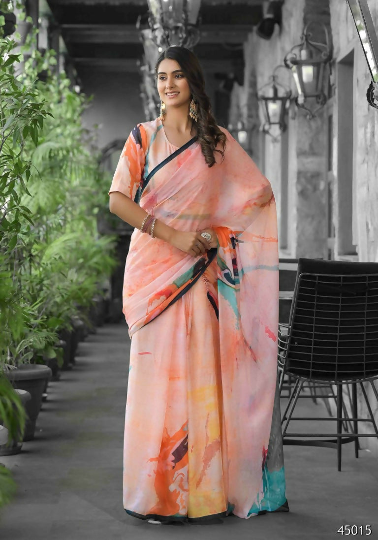 stylish Casual Orange Imported georgette Ready to Wear Fancy Saree - Ashwini | Grocsy