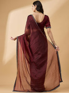 Brown Organza Swaroski Diamond Work Saree with Unstitched Blouse - Radha | Grocsy