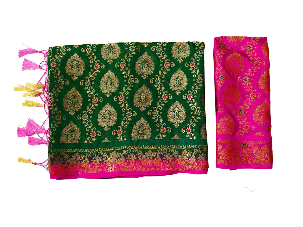Mimosa Women's Green Color Beautiful Kanchipuram Silk Saree | Grocsy