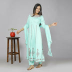 Alvano Women's Stylish Rayon Anarkali Kurta with Pant and Dupatta set Casual wear, Partywear, Wedding | Grocsy