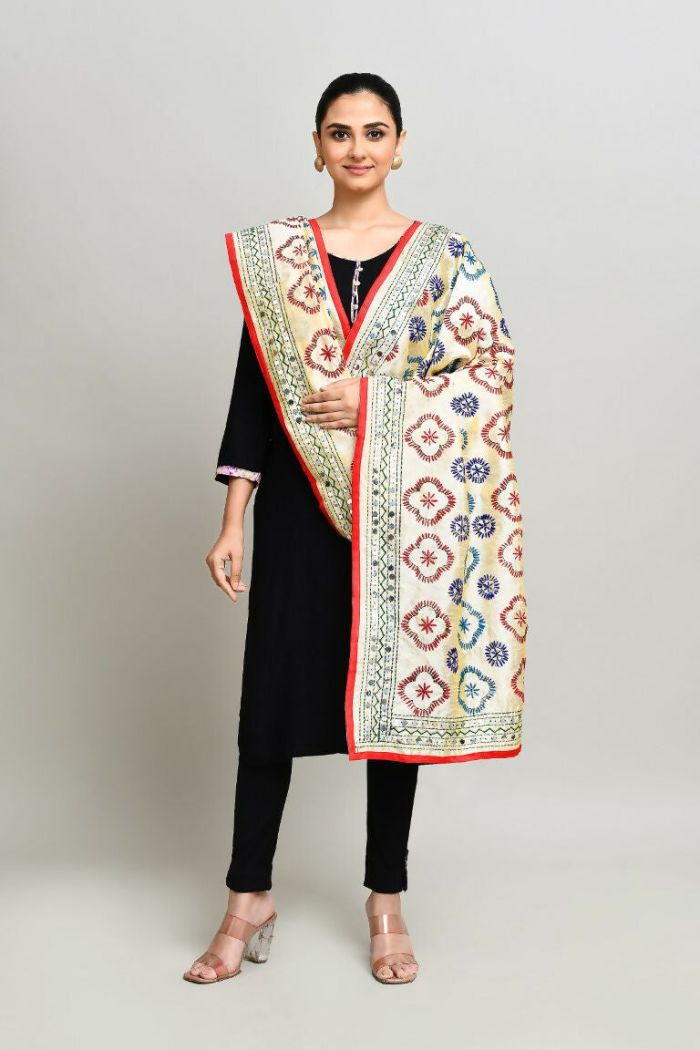 Joban Fashion Multi Color Cotton Embroidery Work Phulkari Dupatta | Grocsy