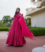 Pink Pure Reyon Gold Foil Work Stitched Suit With Dupatta - Anbazaar | Grocsy
