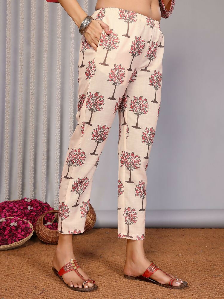 Joban Fashion Women Cream Linen Printed Stitched Kurta Set | Grocsy