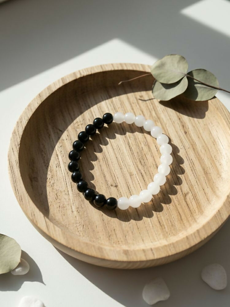 NVR Black & White Crystal Beaded Bracelet for Men & Women | Grocsy