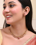VOJ Gold-Polished Flower Shaped Ruby Stone Studded Jewellery Set | Grocsy