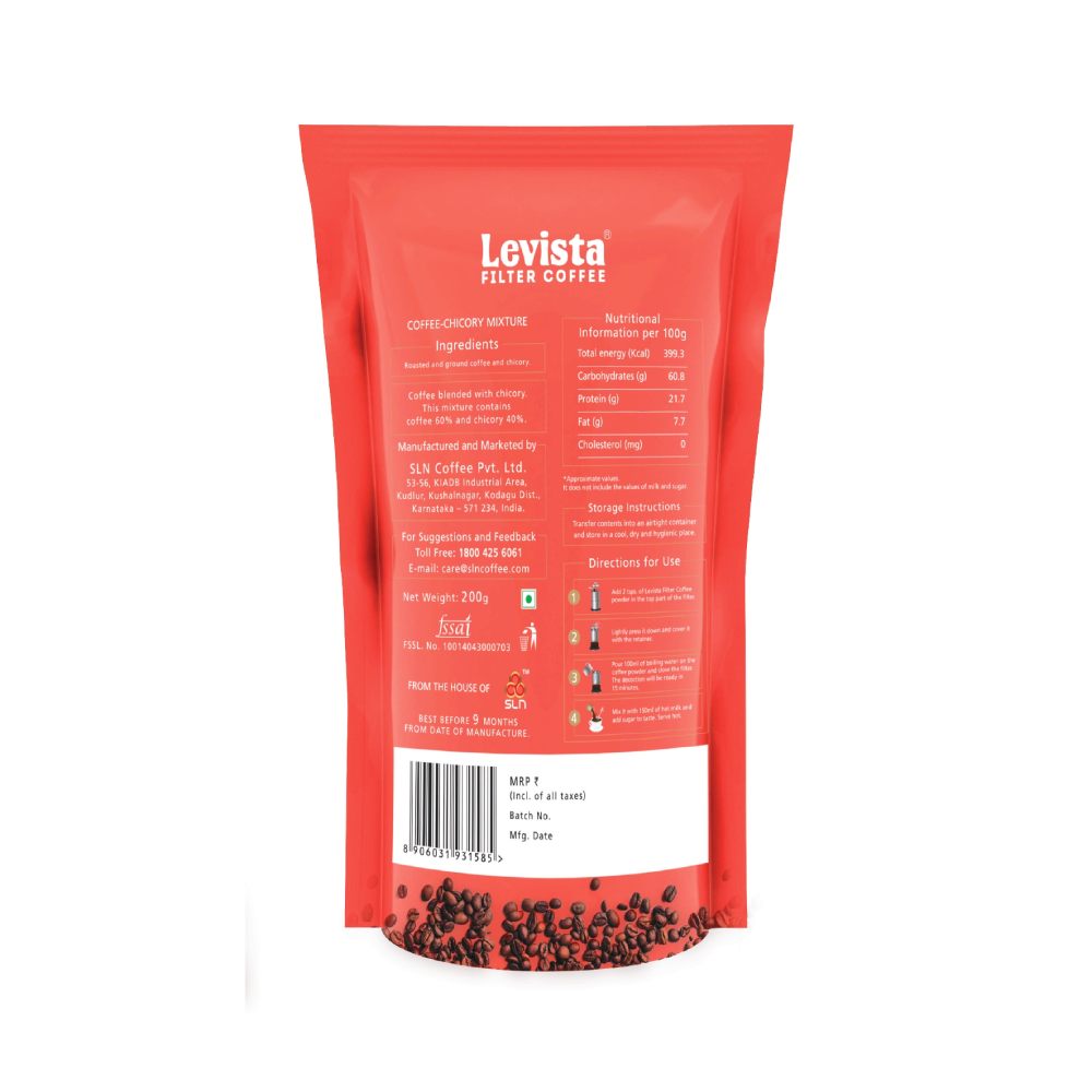 Levista Filter Coffee 60:40 Pouch | Grocsy