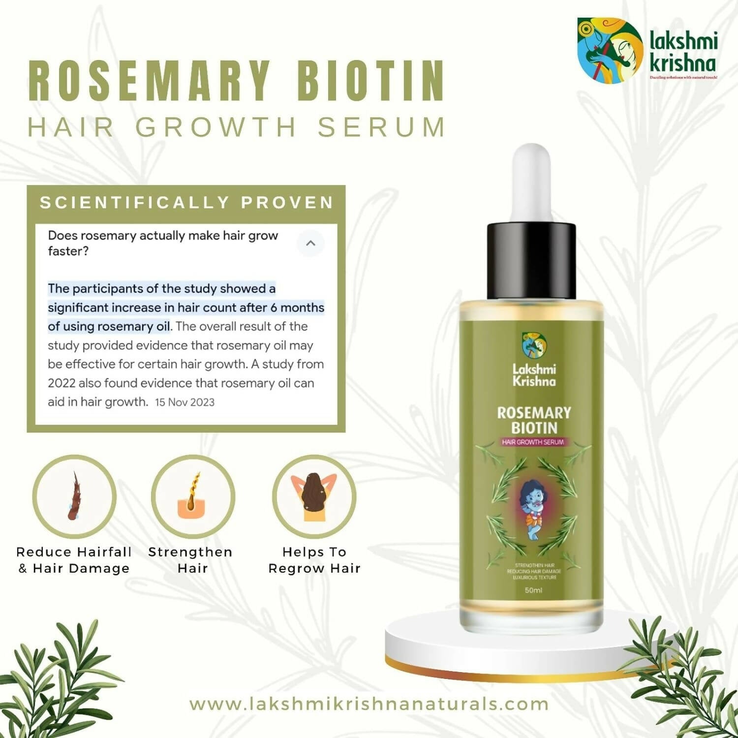 Lakshmi Krishna Naturals Rosemary Biotin Hair Growth Serum | Grocsy