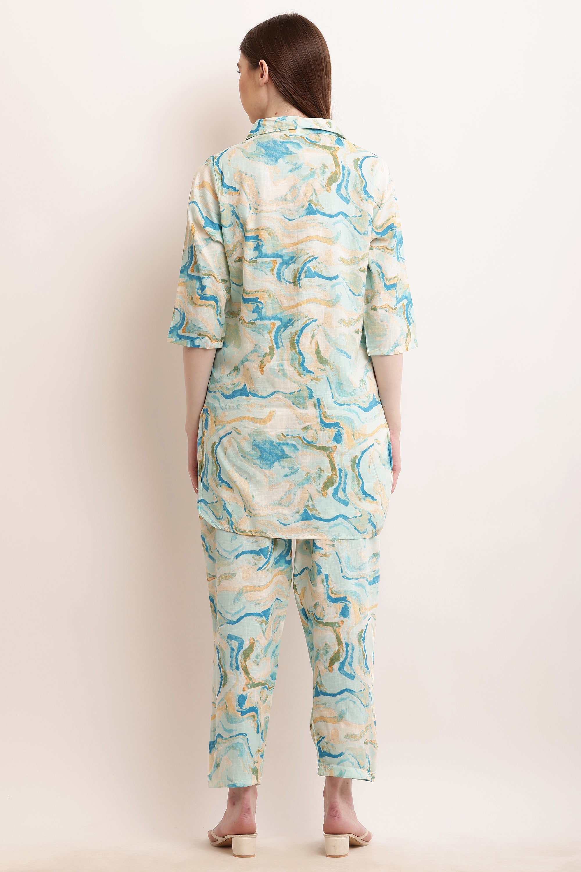 PAVONINE Firozi Color Ted-Dye Printed Cord Set For Women | Grocsy