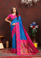 Lorenvalley Fashion Firozi Soft Paithani Silk Woven Design Rich Zari Meenakari Weaving Saree | Grocsy